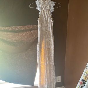 Nude and white lace maxi dress